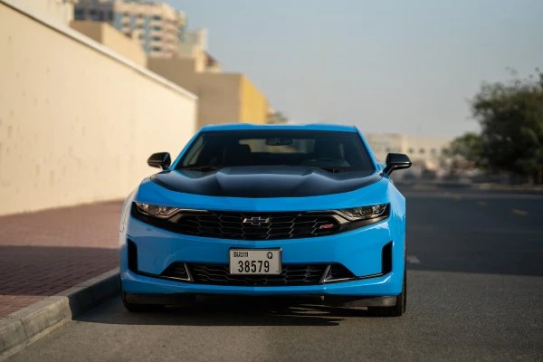 Chevrolet Camaro Light Blue Octane Luxury Car Rental Dubai