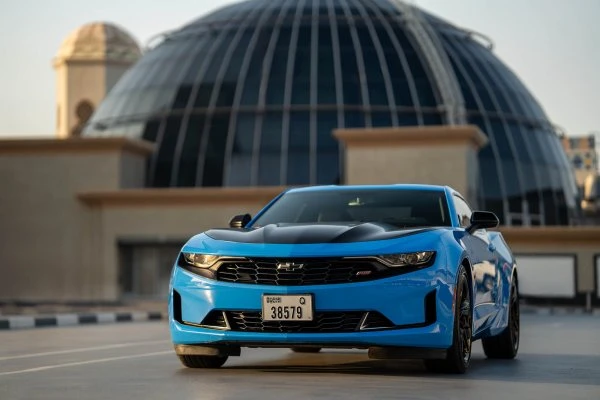 Chevrolet Camaro Light Blue Octane Luxury Car Rental Dubai